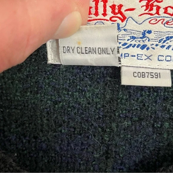 Tally-Ho Women's Size Medium Cardigan Wool Sweater Gold Buttons Plaid Green Blue - Picture 4 of 8